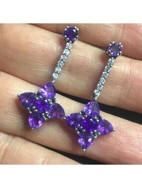 8623 Karis Sterling Silver 925 Amethyst Drop Earrings 925 Dangle 4.7grams